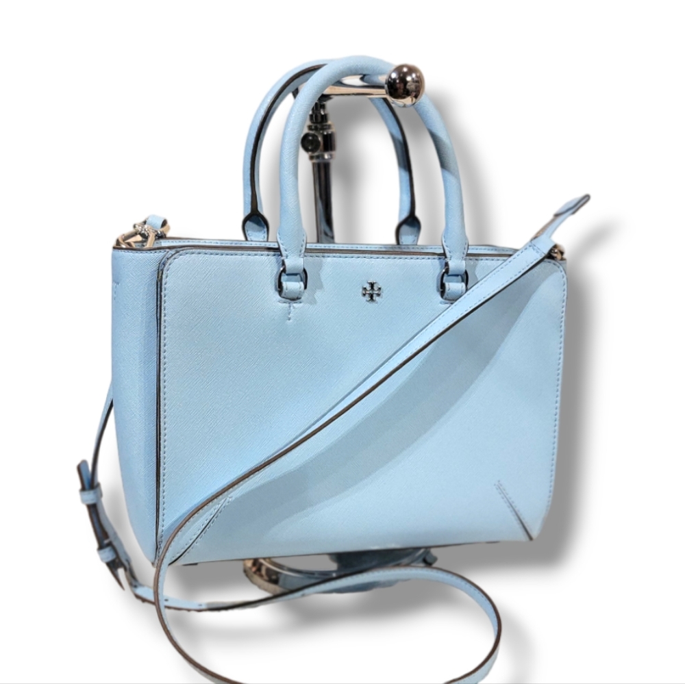 Tory Burch Light  Blue  Saffiano Leather Robinson 2 way bag